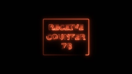 Receive counter 78 number neon bright rectangle frame red color 4k illustration. Contract office Tecnology background 4k illustration.