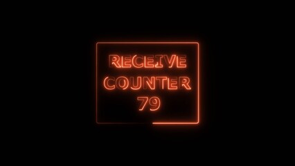 Receive counter 79 number neon bright rectangle frame red color 4k illustration. Contract office Tecnology background 4k illustration.