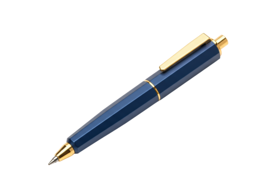 Blue and gold mechanical pencil isolated on transparent background, writing instrument for office