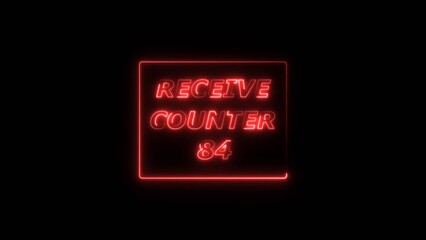 Receive counter 84 number neon bright rectangle frame red color 4k illustration. Contract office Tecnology background 4k illustration.