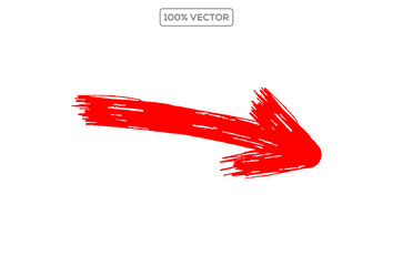 Brush hand drawn grunge thick arrow, red straight pointer arrow vector illustration