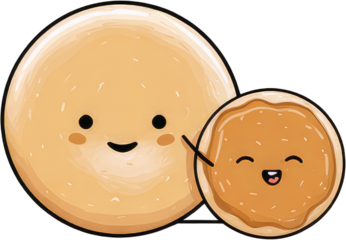 Cute pancake family illustration with smiling faces and happiness.