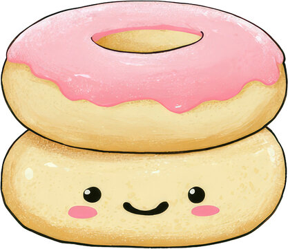 Cute Stacked Donuts with Pink Frosting and Smiling Faces. - Powered by Adobe