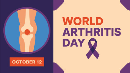 Vector art of world arthritis day illustration featuring a knee joint and the date october 12, emphasizing joint health and awareness