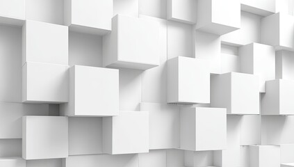 Obraz premium 3D rendering of a white wall featuring an array of protruding, cubic elements