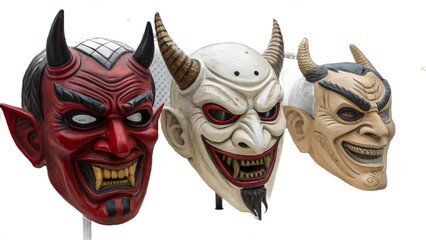 Set of devil demon satan full face Masquerade halloween mask covering on transparent background