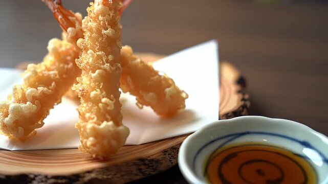 Crispy Japanese Shrimp Tempura with Dipping Sauce.