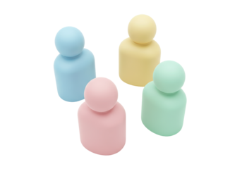 Pastel-colored toy figures isolated on transparent background, cute and minimalist design
