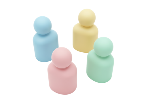 Pastel-colored toy figures isolated on transparent background, cute and minimalist design