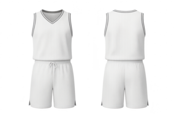 Blank basketball uniform on transparent background, sleeveless, white and gray trim, sports apparel