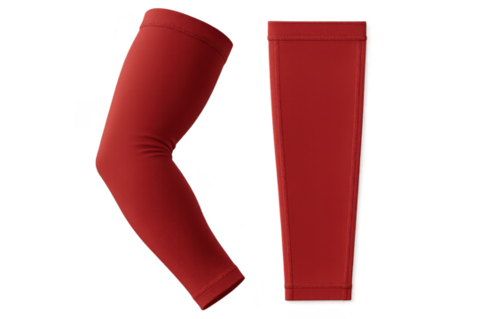 Red arm sleeves compression, isolated on transparent background, sportive style