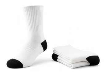 Stack of white socks isolated on a transparent background, cut-out product