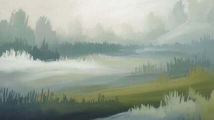 Abstract Brushstrokes of a Foggy Meadow