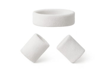 White terry cloth head and wrist bands isolated on a transparent background.