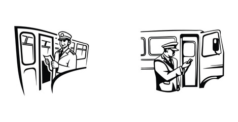 Minimalist line art sketch of a ticket cheaker black silhouette style vector art design