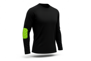 Black long sleeve shirt with lime elbow pads isolated on transparent background