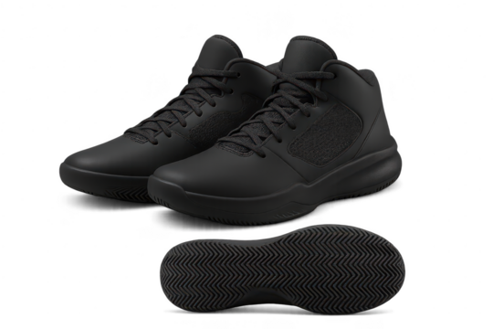 Black basketball shoes isolated on transparent background, modern design