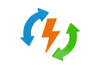 Energy conversion concept with arrows and lightning isolated on transparent PNG, power generation