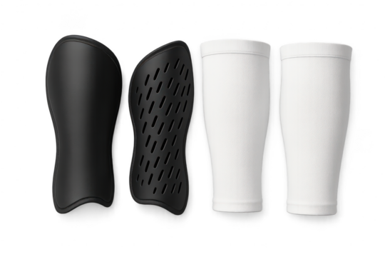 Black soccer shin guards and white sleeves isolated on transparent backdrop - Powered by Adobe