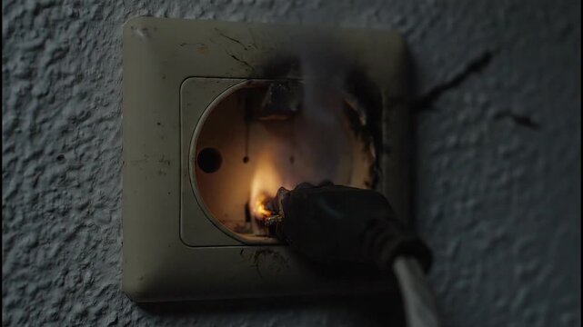 Dangerous electrical overload sequence, fire hazard and damage to power socket due to faulty