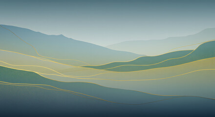 Abstract Mountain Landscape with Gold Lines