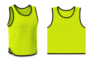 Two vibrant yellow training bibs isolated on transparent background, sports apparel
