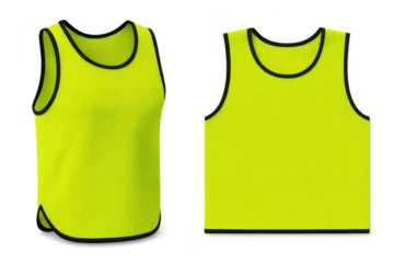Two vibrant yellow training bibs isolated on transparent background, sports apparel