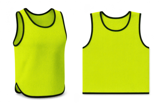 Two vibrant yellow training bibs isolated on transparent background, sports apparel