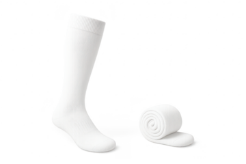 Pair of clean white socks isolated on a transparent background, comfortable