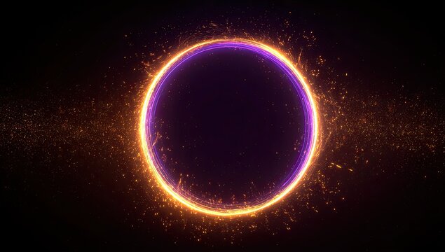 Glowing circular energy field, radiating light with sparks on black background