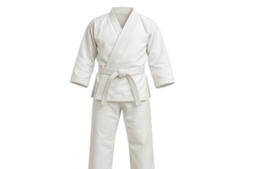 White karate gi uniform isolated on a transparent background for design usage.