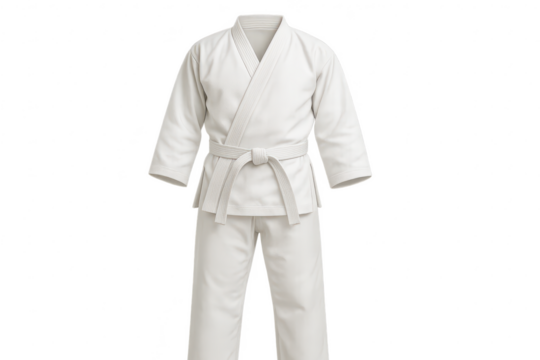 White karate gi uniform isolated on a transparent background for design usage.