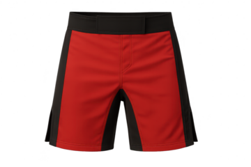 Red and Black MMA Shorts on Transparent Background, athletic apparel isolated