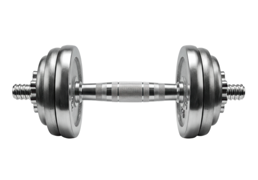 Silver dumbbell isolated on a clean background, fitness equipment for strength training