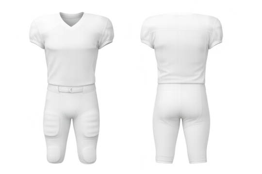 American football uniform set isolated on transparent background, front & back