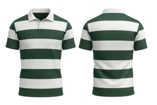 Striped rugby shirt, front and back view, isolated on transparent background