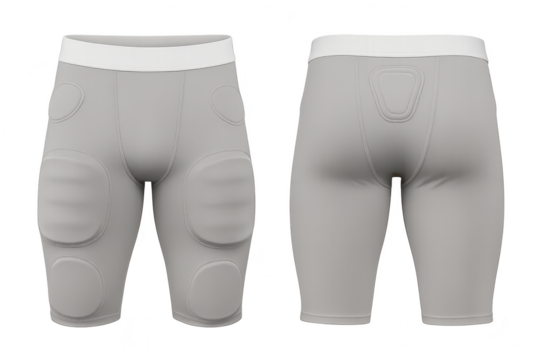 Gray compression pants with pads isolated on transparent background view front/back