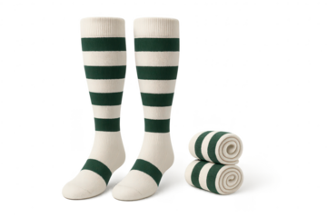Striped socks isolated on transparent background, knee high, rolled up, cotton