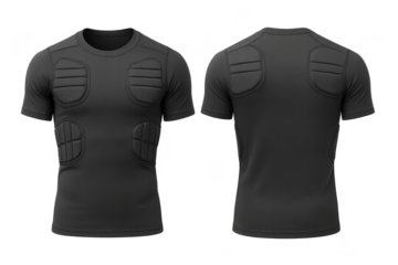 Black padded compression shirt isolated on transparent background, front back