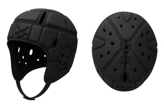 Black leather vintage football helmet isolated on transparent background view - Powered by Adobe