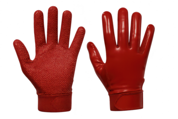 Pair of red gloves isolated on a transparent background, different textures