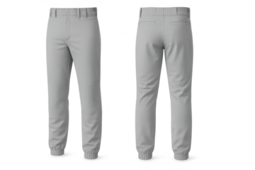 Gray baseball pants isolated on transparent background, cut-out, front and back