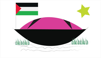 Symbolic Vector Illustration of a Boat with the Palestine Flag Representing a Journey of Hope and Solidarity
