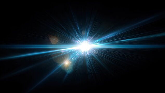 Bright light bursts from center with blue and white streaks on black background - Powered by Adobe