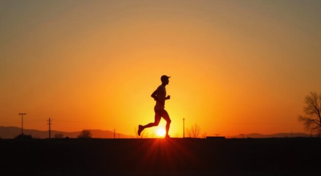 Man running in the sunset with a hat on