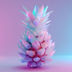 Geometric pineapple rendered in iridescent, pastel hues, against a gradient backdrop