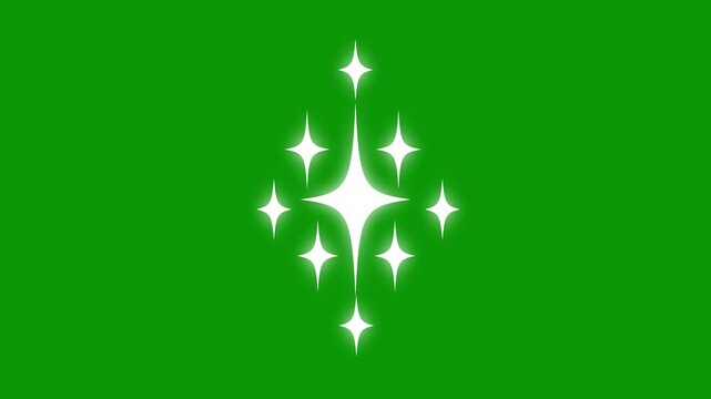 Twinkle star animation, Glitter sparkle animated on green background, white cartoon, flat, vector, doodles style stars blinking, Star twinkling for festive holiday event, stars twinkle shine, 4k video