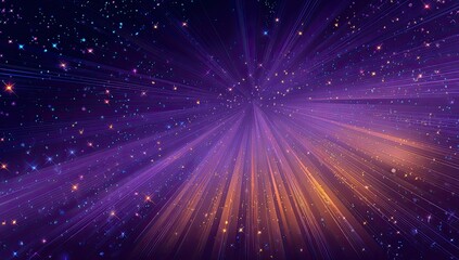 Radiant burst of purple and orange light with countless twinkling particles