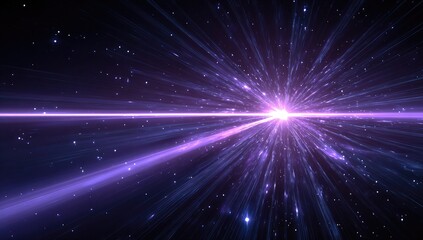 Fototapeta premium Cosmic explosion, a bright light source radiates energy through deep space, with dust and light trails