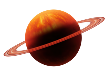 Red and orange gas giant planet with rings isolated, space exploration concept on transparent PNG
